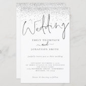 Budget Silver Glitter Script Weddenschappen Uitnod (Voorkant / Achterkant)
