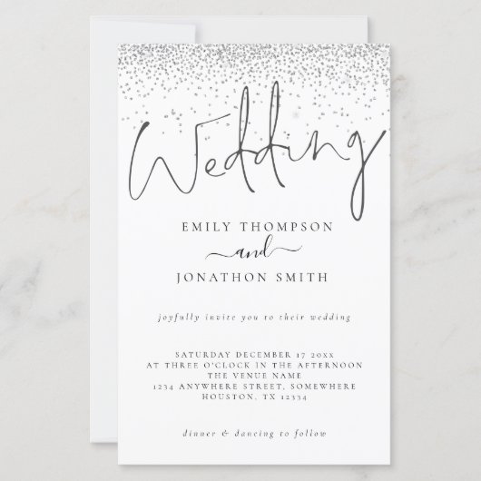 Budget Silver Glitter Script Weddenschappen Uitnod (Voorkant)