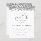 Budget Silver Glitter Sweet 16 Uitnodiging (Voorkant / Achterkant)