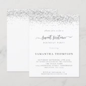 Budget Silver Glitter Sweet Sixteen Uitnodiging (Voorkant / Achterkant)