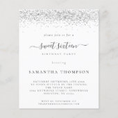 Budget Silver Glitter Sweet Sixteen Uitnodiging (Voorkant)