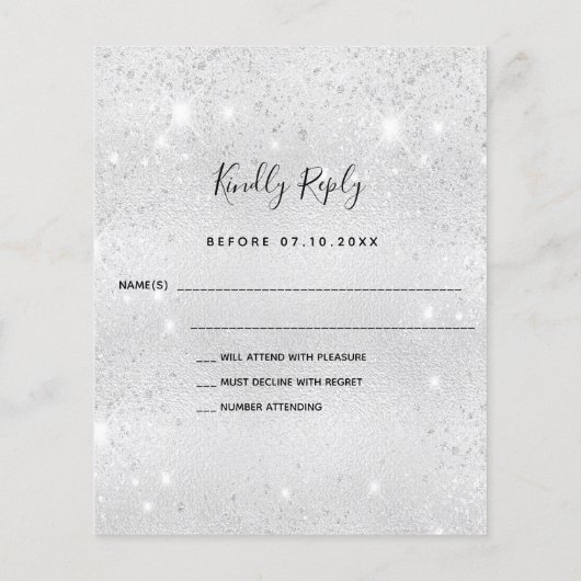 Budget Silver Glitter trouwuitnodiging RSVP (Achterkant)
