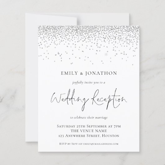 Budget Silver Glitter Weddenschap Uitnodiging (Voorkant)