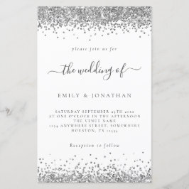 Budget Silver Glitter Wedding White Uitnodiging