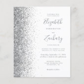 Budget Silver Glitter White Wedding Invitation (Voorkant)