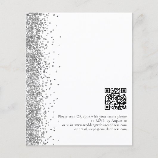 Budget Silver Glitter White Wedding Invitation (Achterkant)
