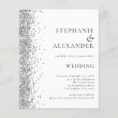 Budget Silver Glitter White Wedding Invitation (Voorkant)
