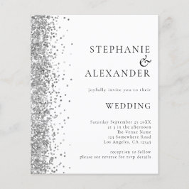 Budget Silver Glitter White Wedding Invitation