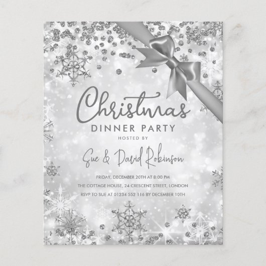 Budget Silver Glitter Xmas Winter Holiday Invite Flyer (Voorkant)