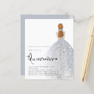 Budget Silver Gown Light Brown Hair QR Quinceañera