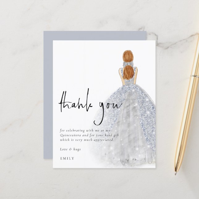 Budget Silver Gown Red Hair Quinceañera Dank u (Voorkant / Achterkant in situ)