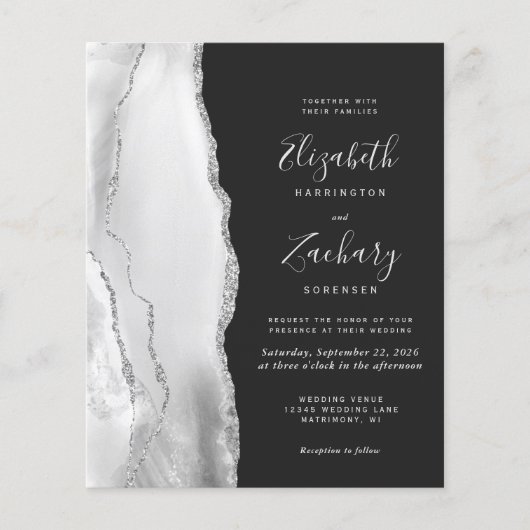 Budget Silver Grey Agate Dark Weduwen Uitnodiging (Voorkant)