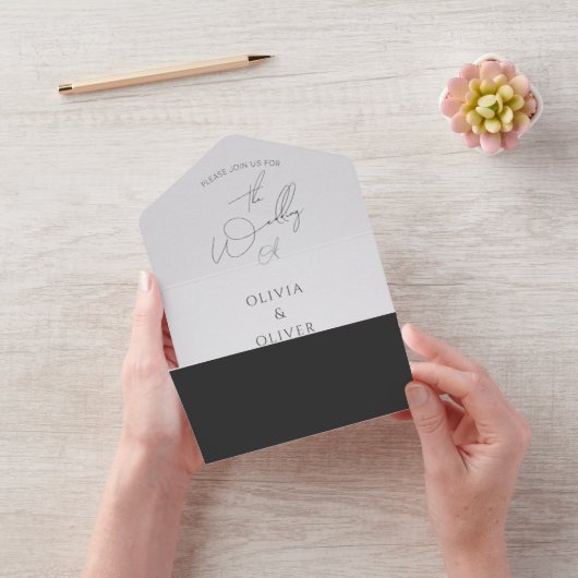 Budget Silver Grey Rsvp bruiloft All In One Uitnodiging (VideoVideo)