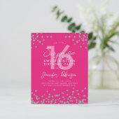 Budget Silver Hot Roze Confetti Sweet 16 Invite (Staand voorkant)