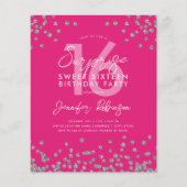 Budget Silver Hot Roze Confetti Sweet 16 Invite (Voorkant)