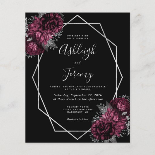 Budget Silver Lijst Burgundy Floral Black Wedding (Voorkant)