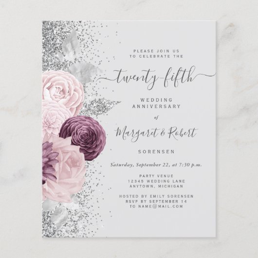 Budget Silver Mauve Floral 25th Anniversary (Voorkant)