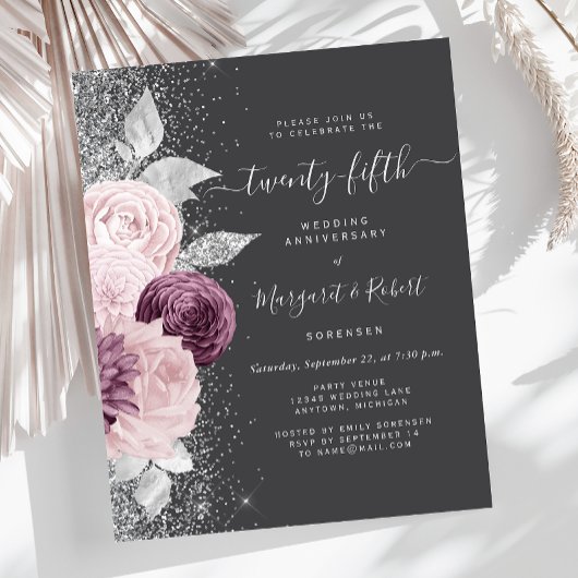 Budget Silver Mauve Floral Gray 25th Anniversary