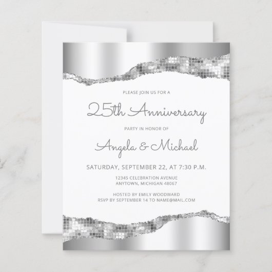 Budget Silver Mirror Foil 25th Anniversary Invite (Voorkant)