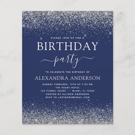 Budget Silver Navy Blue Elke zondag Glitter Flyer (Voorkant)