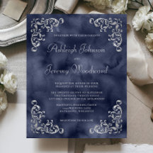 Budget Silver Navy Blue Wedding Uitnodiging
