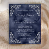 Budget Silver Navy Blue Wedding Uitnodiging