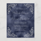 Budget Silver Navy Blue Wedding Uitnodiging (Voorkant)