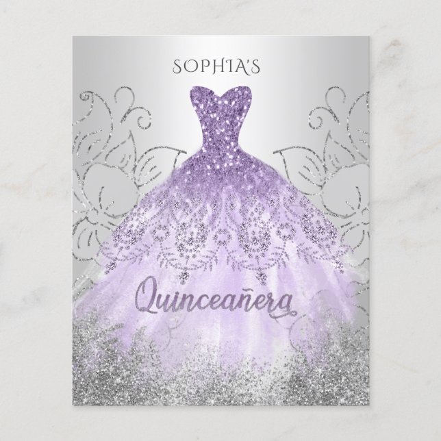 Budget Silver Paarse Dress Quinceañera Uitnodiging (Voorkant)