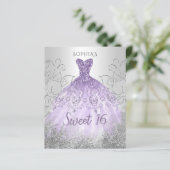 Budget Silver Paarse Dress Sweet 16 uitnodiging (Staand voorkant)
