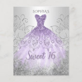 Budget Silver Paarse Dress Sweet 16 uitnodiging (Voorkant)