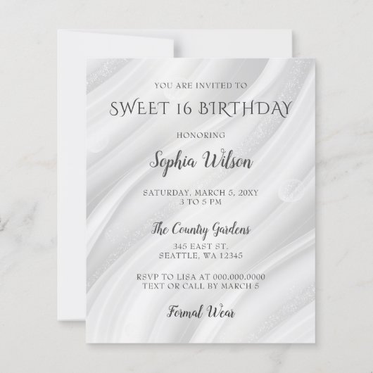 Budget Silver Paarse Dress Sweet 16 uitnodiging (Achterkant)