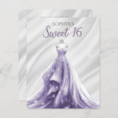 Budget Silver Paarse Dress Sweet 16 uitnodiging (Voorkant / Achterkant)