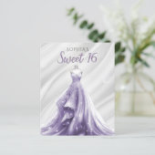 Budget Silver Paarse Dress Sweet 16 uitnodiging (Staand voorkant)
