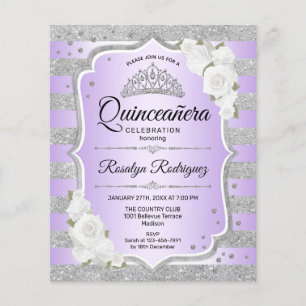 Budget Silver Paarse Quinceanera Uitnodiging Flyer