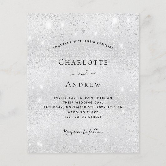 Budget Silver QR-code RSVP trouwuitnodiging (Voorkant)