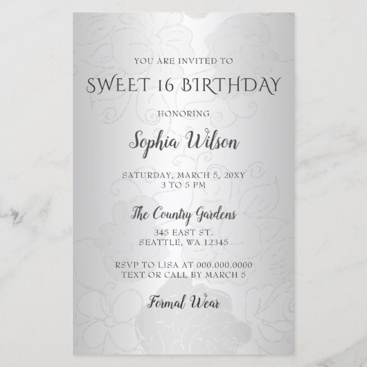 Budget Silver Red Dress Sweet 16 Uitnodiging (Achterkant)