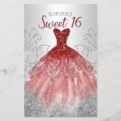 Budget Silver Red Dress Sweet 16 Uitnodiging (Voorkant)