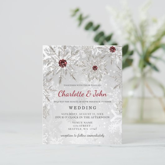 Budget Silver Red Snowflakes Weddenschap (Staand voorkant)