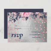 BUDGET Silver Rosegold Navy Pink Metallic Weddensc Uitnodiging Briefkaart (Voorkant / Achterkant)