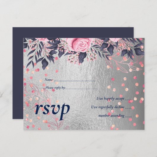 BUDGET Silver Rosegold Navy Pink Metallic Weddensc Uitnodiging Briefkaart (Voorkant / Achterkant)