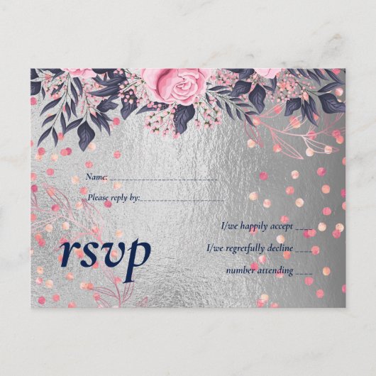 BUDGET Silver Rosegold Navy Pink Metallic Weddensc Uitnodiging Briefkaart (Voorkant)