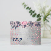 BUDGET Silver Rosegold Navy Pink Metallic Weddensc Uitnodiging Briefkaart (Staand voorkant)