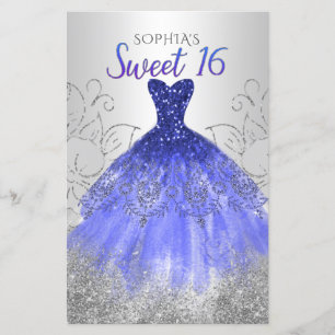 Budget Silver Royal Blue Dress Sweet 16 Uitnodigin
