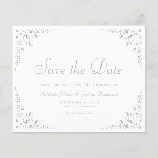 Budget Silver Script Botanisch Lijst Sla de datum  (Voorkant)