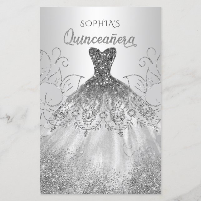 Budget Silver Sparkle Dress Quinceañera (Voorkant)