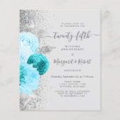 Budget Silver Teal Floral 25th Anniversary Party (Voorkant)