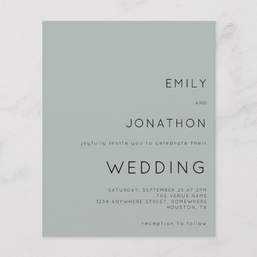 Budget Silvery Sage Green Wedding Uitnodiging (Voorkant)