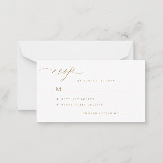 Budget simpel minimalistisch gouden script bruilof notitiekaartje (Voorkant)