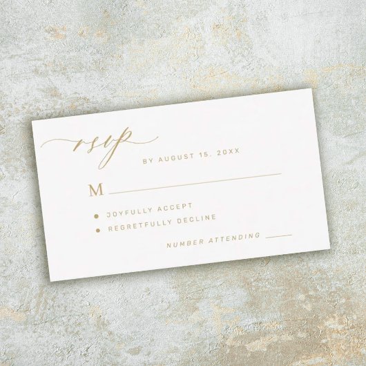 Budget simpel minimalistisch gouden script bruilof notitiekaartje