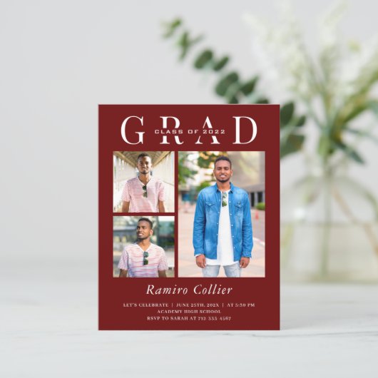 Budget Simple 3 Photo Graduation Invitations (Staand voorkant)